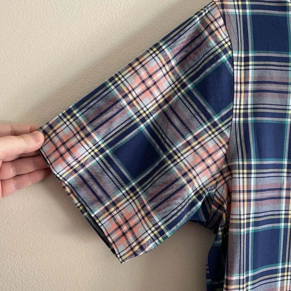 Lands' End Men SZ S - 14-14 1/2 Blue Plaid Short Sleeve Button Down Casual Shirt - Picture 4 of 10